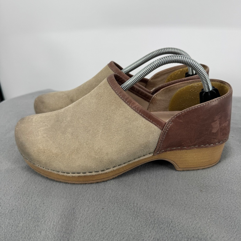 Dansko Brenna Women 41 US 10.5-11 Suede Leather Clogs Mules Taupe Brown Comfort